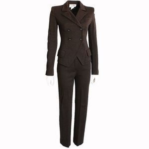 Vintage Sonia Rykiel Brown Wool Pants Suit Double Breasted Jacket France M